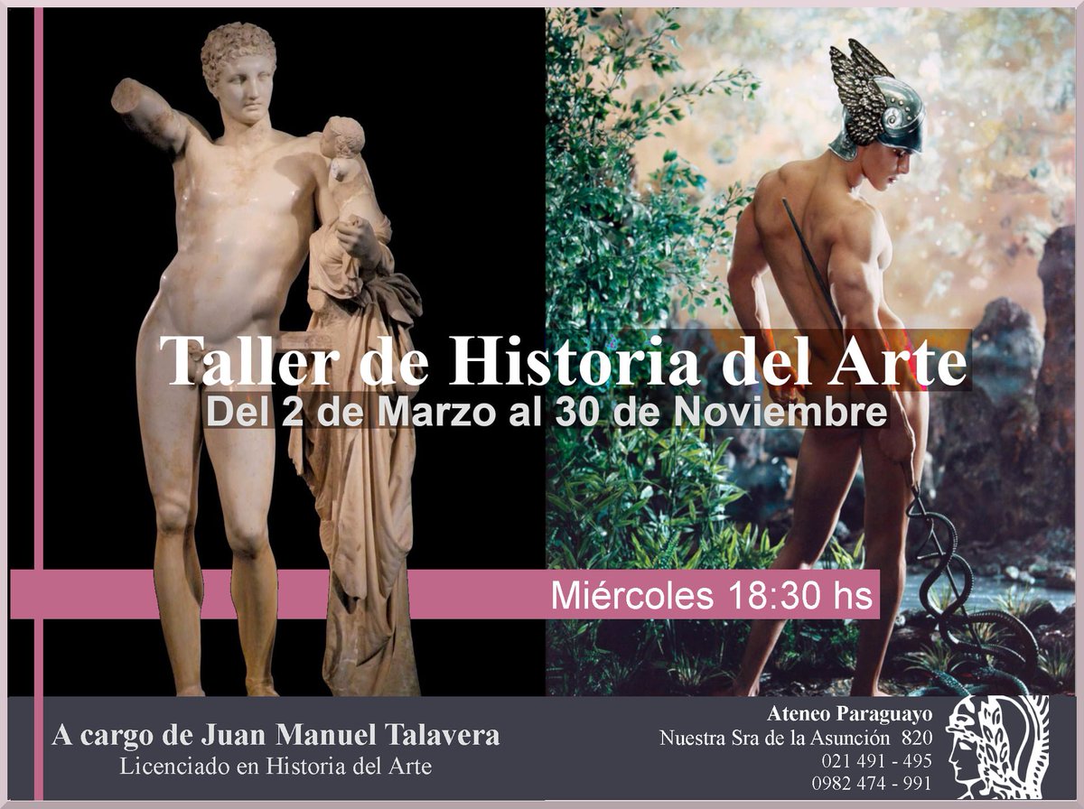 juanma_talavera's tweet image. El Miércoles que viene comienzo a dictar un taller de Historia del Arte en el Ateneo Paraguayo, y como mi flyer es material pornográfico para FB e IG (me rechazaron la promoción), lo comparto aquí con ustedes, así como un pequeño hilo sobre la desnudez en el arte.