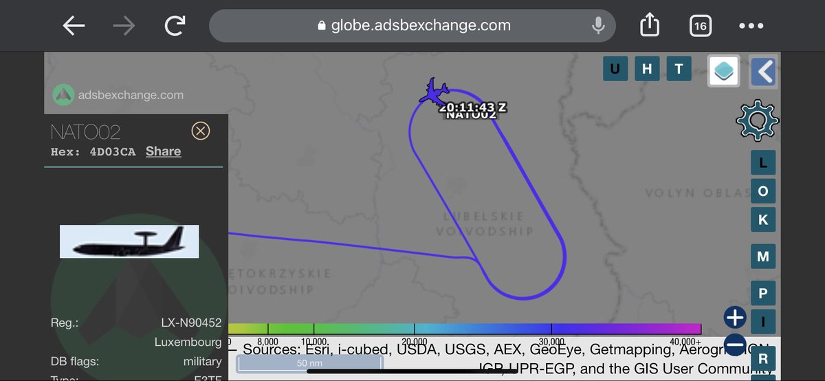 TheSnoopySnoop's tweet photo. #NATO02 over eastern #Poland at 30,000ft
Operating adjacent to north west #Ukraine
#E3 #Sentry #4D03CA LX-N90452 #AWACS
Airborne warning and control system https://t.co/lLkraqHFN6