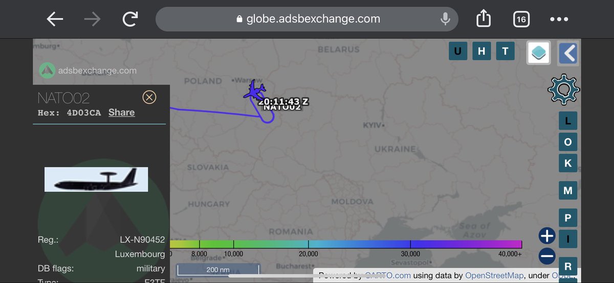 TheSnoopySnoop's tweet photo. #NATO02 over eastern #Poland at 30,000ft
Operating adjacent to north west #Ukraine
#E3 #Sentry #4D03CA LX-N90452 #AWACS
Airborne warning and control system https://t.co/lLkraqHFN6
