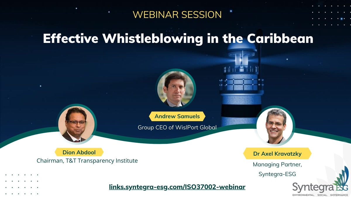 axelkravatzky's tweet photo. Webinar on Whistleblowing - recent developments internationally and in the Caribbean. We'll include coverage of #ISO37002 Whistleblowing management systems, #ISO37000 Governance of organization, &amp; legislation
2 March at 10am (UTC-4h) 
https://t.co/ZCCE8UcqQT https://t.co/ijI0SJYwwL
