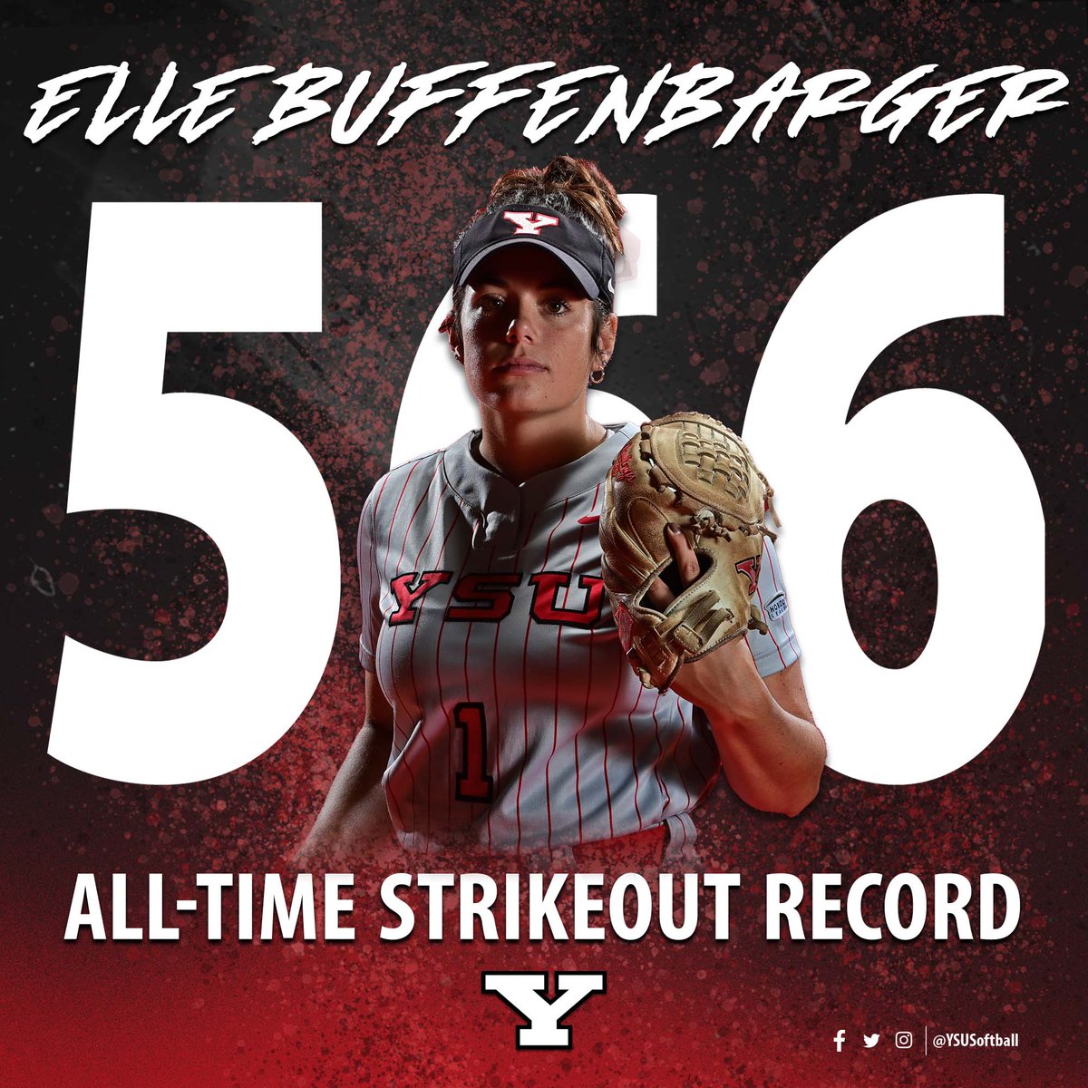 Congratulations to senior Elle Buffenbarger, YSU's new all-time strikeout leader with 566.

Buffenbarger, who has 3 Ks today, broke the record of 565 set by Casey Crozier from 2011-14.

Congrats, Elle.

#GoGuins