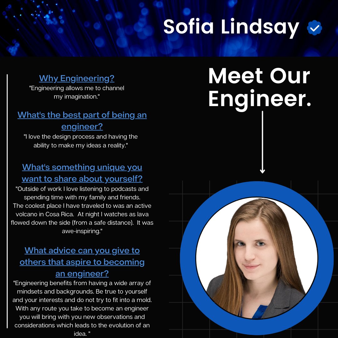 AmphenolFSI's tweet photo. Engineers are critical to our company and a vital resource to our customers.  We would like you to introduce you to one of our fabulous engineers, Sofia Lindsay.  It's always nice to put a face and personality to the person behind some of our most complex ideas! #EngineersWeek https://t.co/RiW9yBwv3N