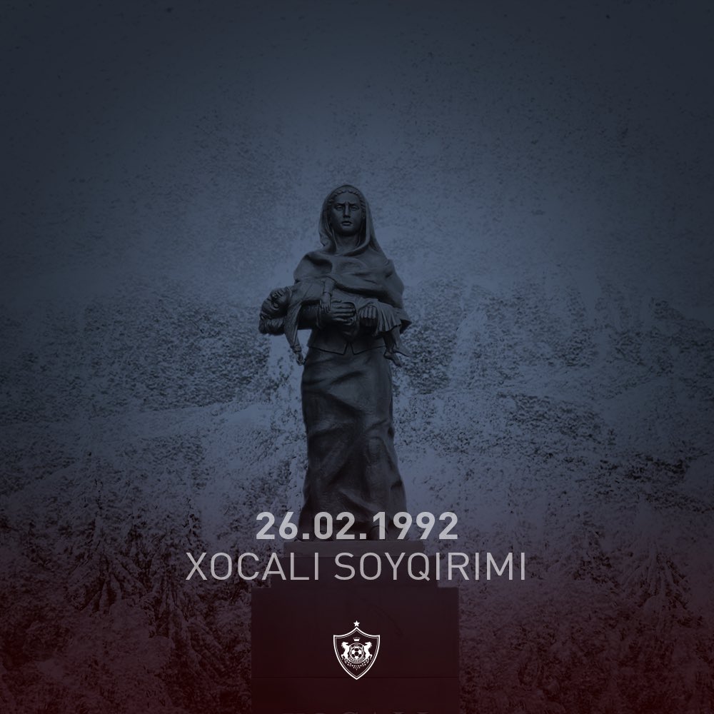 FKQarabagh's tweet photo. Bu gün Azərbaycan tarixinə qanla yazılmış Xocalı faciəsindən 30 il ötür. Allah şəhidlərimizə rəhmət eləsin!

#JusticeForKhojaly #Xocalı #Khojaly #KarabakhisAzerbaijan #QarabağFK https://t.co/ZsEYBtosIu