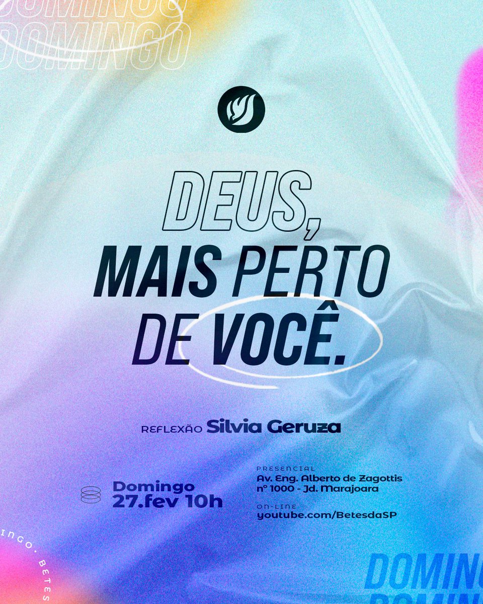 Domingo é dia de encontro na Betesda.

A partir das 10h, aguardamos por você presencialmente ou através da nossa live no youtube.

Não fique de fora, será uma manhã abençoada!