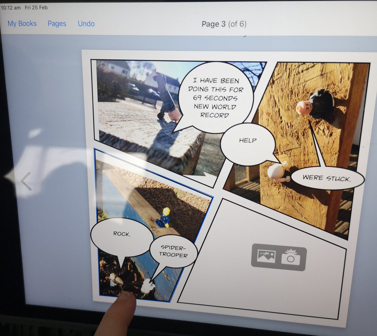 KiralGraham's tweet photo. We started the week using our IPads to take photographs featuring toys outside. We then used the Book Creator App to turn our photos into comic strips. We had so much fun sharing them!  @Philiphaughcs @inspireSBC https://t.co/HQtQSFS5Fo