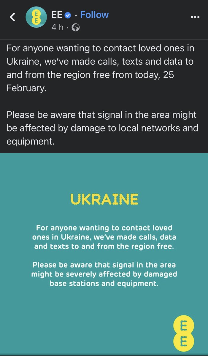 7rixi's tweet photo. If you have friends &amp; family in #Ukraine …….. 

As well as @EE i believe @O2 are also doing this https://t.co/kxigEd5Qfj