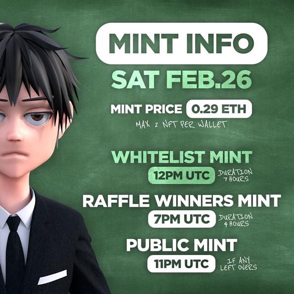 D-1 LEFT ONLY BEFORE THE RAFFLE ! 👀

WHITELIST  - 12PM UTC TO 7PM UTC
RAFFLE MINT - 7PM UTC TO 11PM UTC

Be ready Rude Kidz fam' ! 😈
