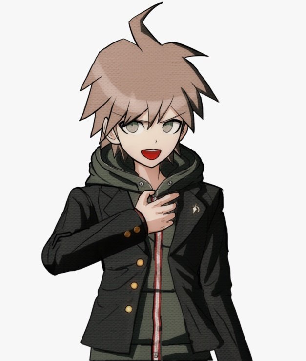 Yo... Eh... Yo soy Makoto Naegi. 
Y si era... Soy estudiante de la academia. 
Confío en que encontremos una forma de arreglar esto y que nos llevemos bien.