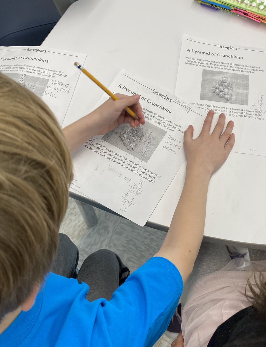 MrsReidelbach's tweet photo. 3rd grade makes corrections on older students’ Math Exemplars, thinking in 3D layers of a pyramid. What are the errors? Where did they get mixed up? @JbdElem @VBGifted @mcardlejbd https://t.co/4dhWvEP0aj