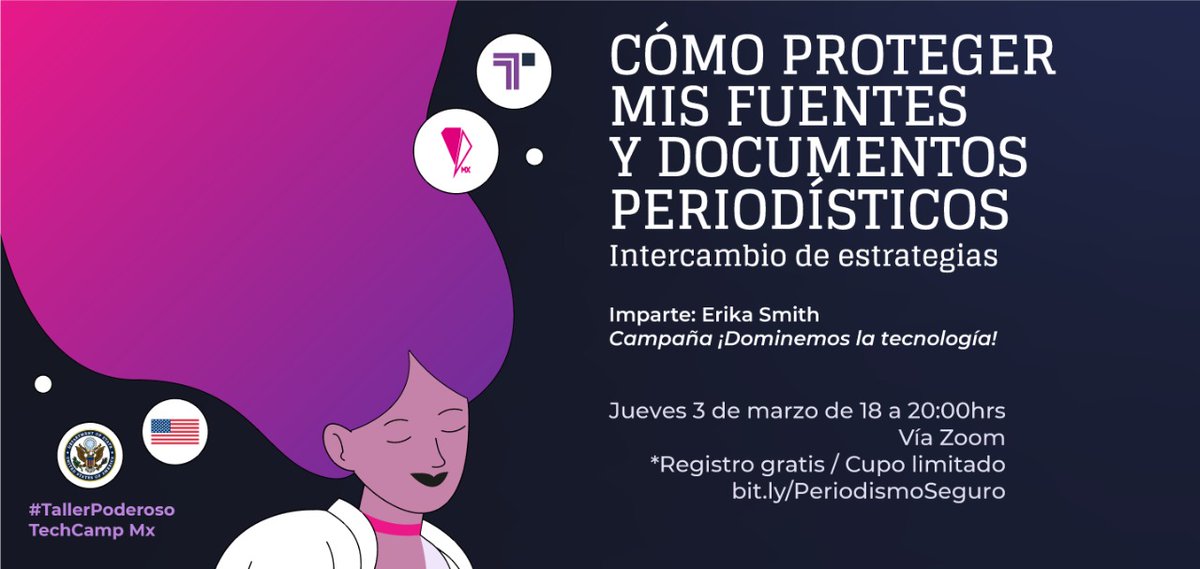 ChicaPoderosaMX's tweet photo. 😃📢¡Próximo #TallerPoderoso con Erika Smith para evitar robo y uso inadecuado de información en el ejercicio periodístico!
*📅 Jueves 3 de marzo 6-8pm vía Zoom
*Registro GRATIS // Cupo limitado ➡️ https://t.co/BuivOxAYi6 https://t.co/QJ6cDZ2WlS