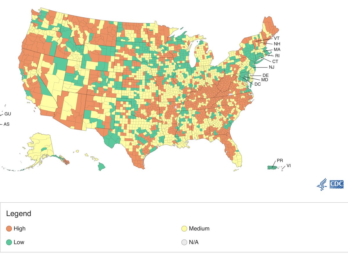 BREAKING: CDC releases revised mask guidance, shifting metric from infections to severe disease.

3 levels: 
Red = Wear masks.
Yellow = Optional masks for those at risk.
Green = No need for masks (but get vaccinated!).

About 70% of US already in yellow/green (mask-optional).
