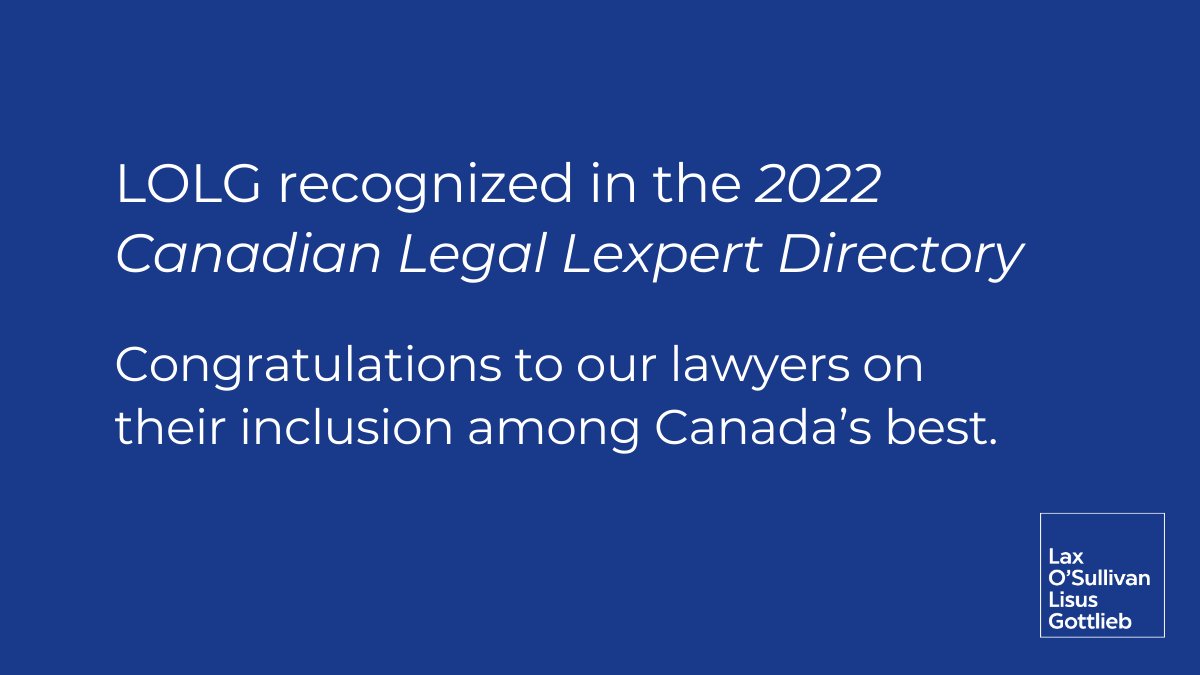 Thank you <a href="/Lexpert/">Lexpert</a> and our peers for including us in the 2022 Canadian Legal Directory. Congrats to Jonathan Lisus, <a href="/MPGottlieb/">Matthew Gottlieb</a>, Paul Michell, <a href="/smithcrawford/">Crawford Smith</a>, <a href="/Spelled_shaun/">Shaun Laubman</a>, <a href="/NadiaCampion/">Nadia Campion</a>, <a href="/pfruitman/">paul fruitman</a>, <a href="/rahoolagarwal/">Rahool Agarwal</a> , Matt Law &amp; @lmoscu  bit.ly/3shR9y6