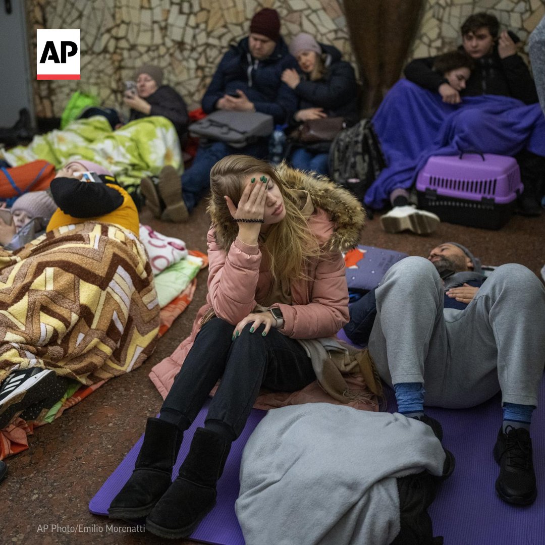 AP's tweet photo. As the second day of Russia's invasion unfolded, @AP photographers captured Ukrainians sheltering underground in Kyiv, Ukraine's capital.

SEE MORE: https://t.co/4iKs7VVEdt https://t.co/oGDBw5qaoU