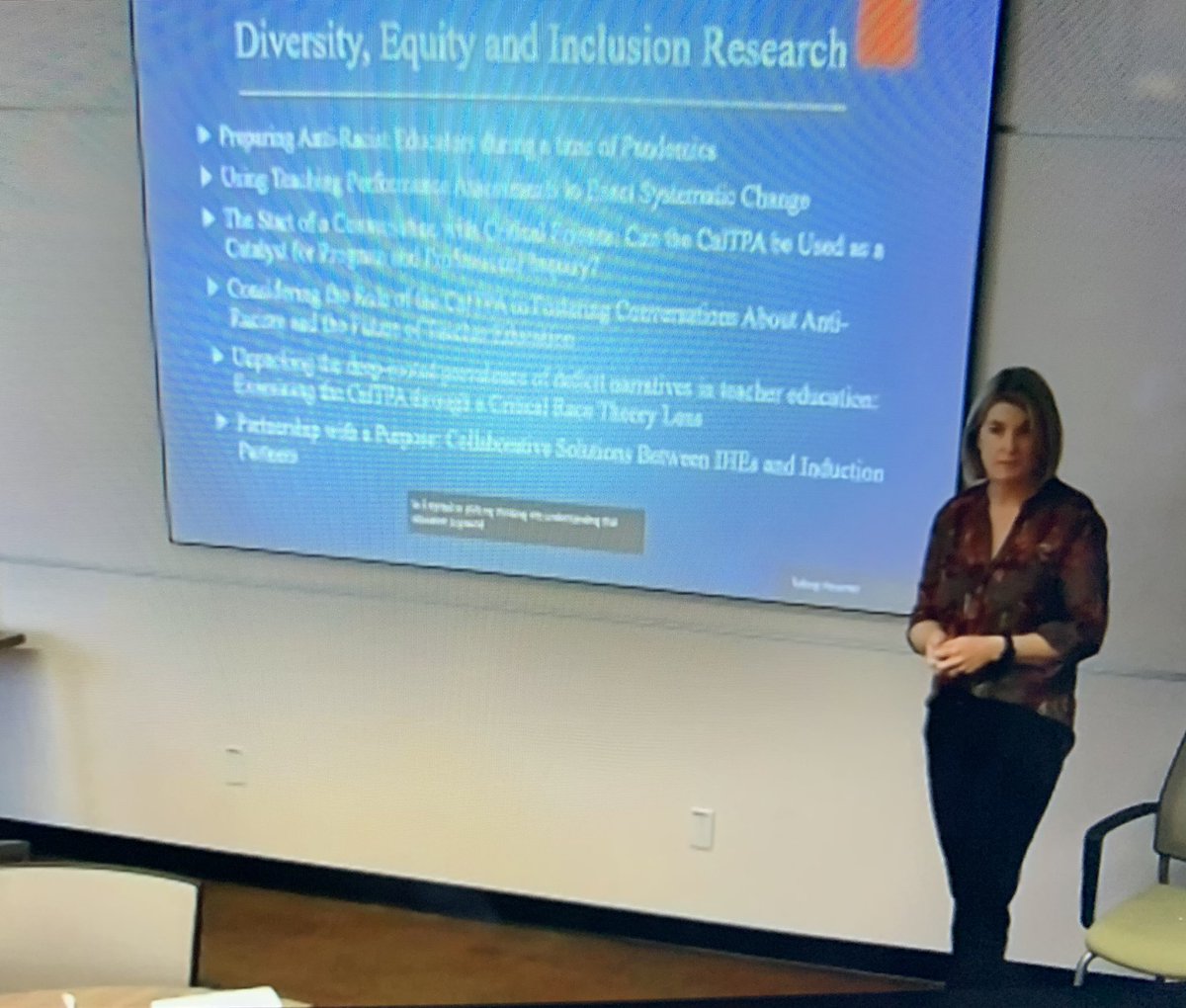 CSUSBWCOE's tweet photo. Watching our own Dr @kescalante_edu present on her DEI research and preparing anti-racist educators. #DiversityInclusionEquity #k12education #teachereducation #csusbcoe https://t.co/DkljNsNH8b