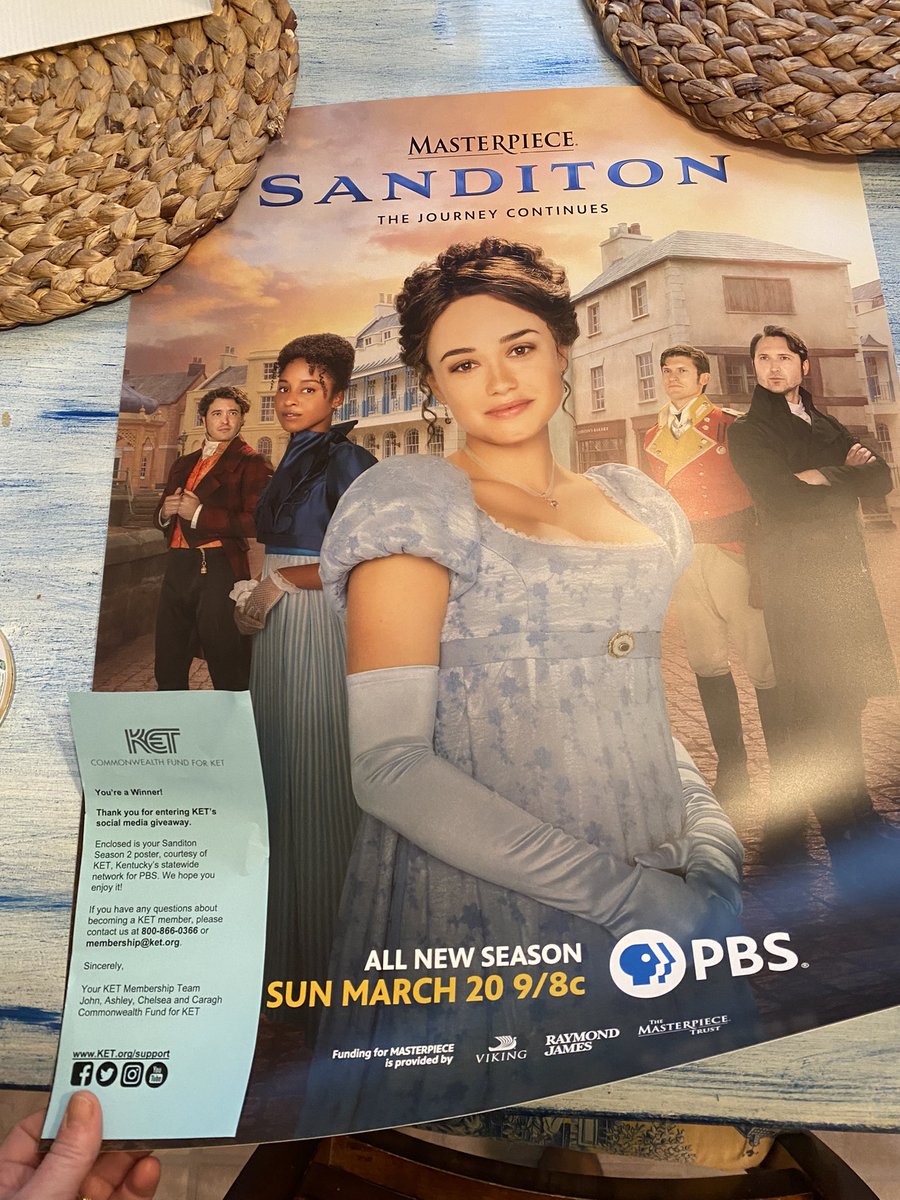You guys! I won a #Sanditon poster! What a great thing to come home to after work.  Thank you Kentucky Educational Television  can’t wait until #SanditonS2 begins!!! 🎩 🎨 🐚