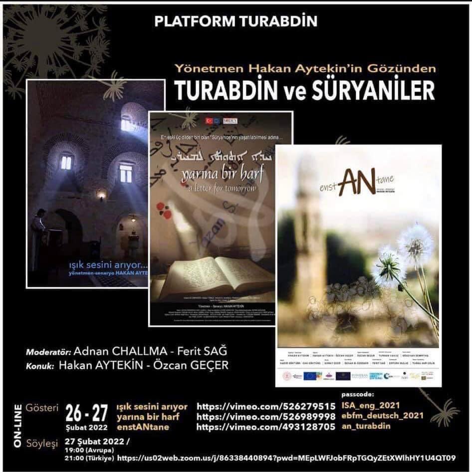 ozcangecer's tweet photo. 🎥 Hakan Aytekin'in yönettiği belgesel filmler üzerinden Süryani Kültürü üzerine kıymetli çalışmalarını ve yol arkadaşlığımızı Adnan Challma ve Ferit Sağ moderatörlüğünde pazar akşamı zoom’da konuşacağız. 27 Şubat Pazar 21:00 https://t.co/vMGg0e7o2F https://t.co/I2XyKXT4kD