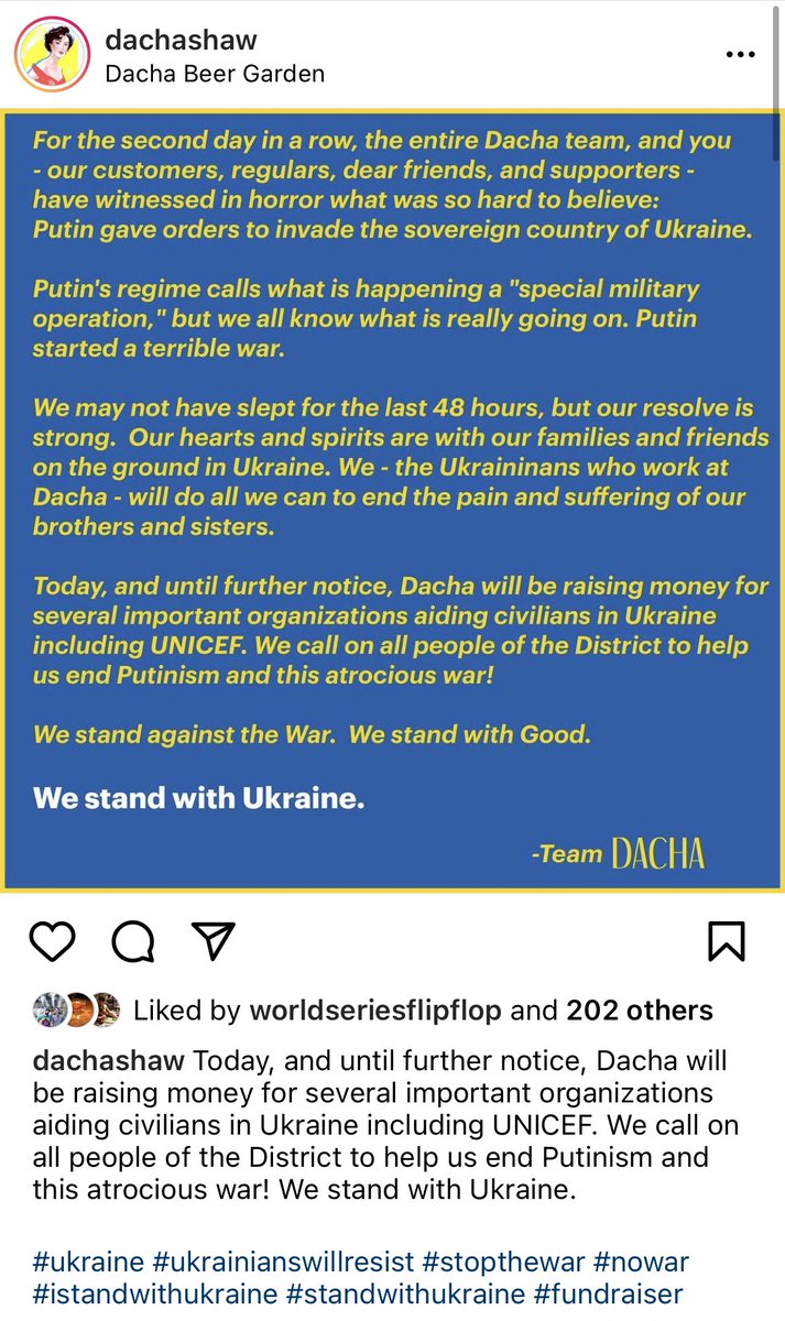 LauraHayesDC's tweet photo. What’s happening @DachaDC, which is owned by Russian immigrants. “We stand with Ukraine.” https://t.co/5CW8MoFYKm https://t.co/Yfllbz93AM