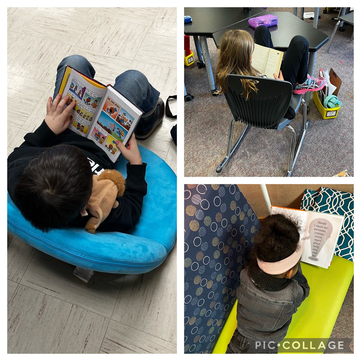 WerlingerTova's tweet photo. Ss in @lauralstok class found a quiet &amp; comfortable place, a fiction or nonfiction book &amp; practiced thinking &amp; wondering about what they are reading. Opportunities to #BuildIndependence as learners.  @CollabClassroom https://t.co/mtqsJeHzwa