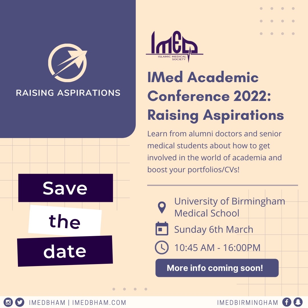imedbham's tweet photo. IMed Academic Conference 2022: Raising Aspirations
⁠
The aim of the conference is to learn from alumni doctors and senior medical students how to get involved in the world of academia and boost our portfolios/CVs for opportunities in the future ✍️. ⁠

https://t.co/0RaEPCFKvX https://t.co/0kGrQhlhwB