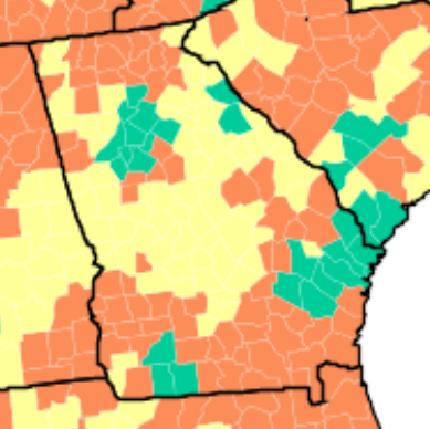 KelleyKga's tweet photo. New CDC metrics dropped. Green and Yellow counties are recommended mask optional - both in school and in the community - per CDC's new metrics. Orange counties are still considered High. #covid19ga #gapol https://t.co/fY3TFbSqhR
