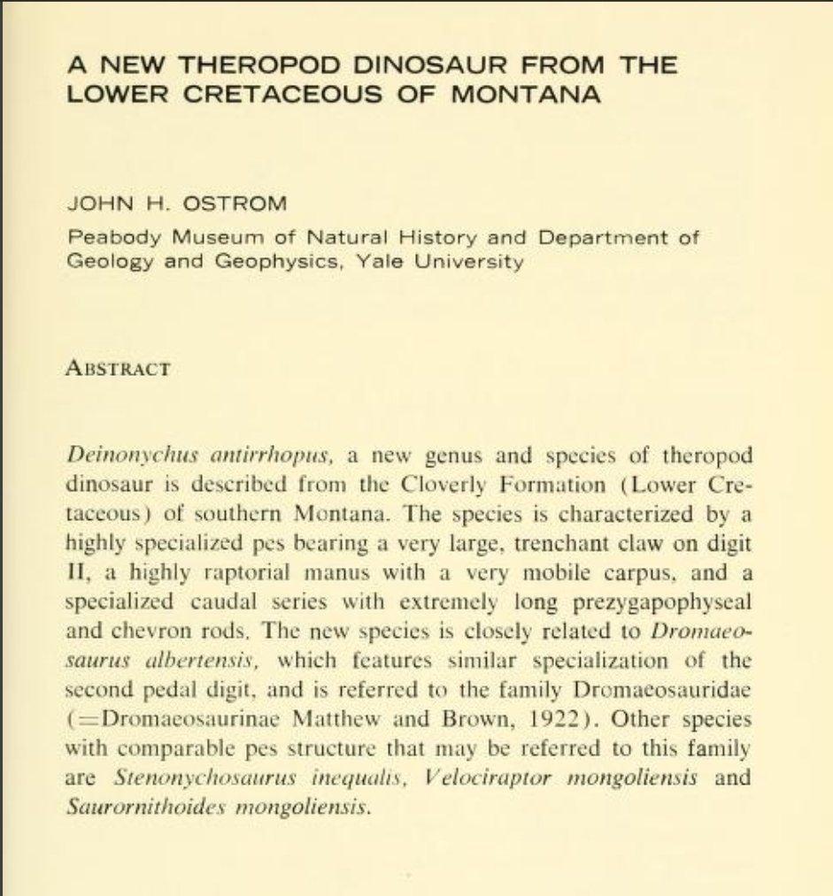 paleeoguy's tweet photo. Happy #DeinonychusDay! Named on Feb. 25th, 1969 by #JohnOstrom, #Deinonychus kickstarted the renaissance in #dinosaur paleobiology in the latter half of the 20th century. This right foot (#MOR747) of "terrible claw" is on display @MuseumRockies! #fossilfriday 
📄:@BioDivLibrary https://t.co/PCpyka0Oze