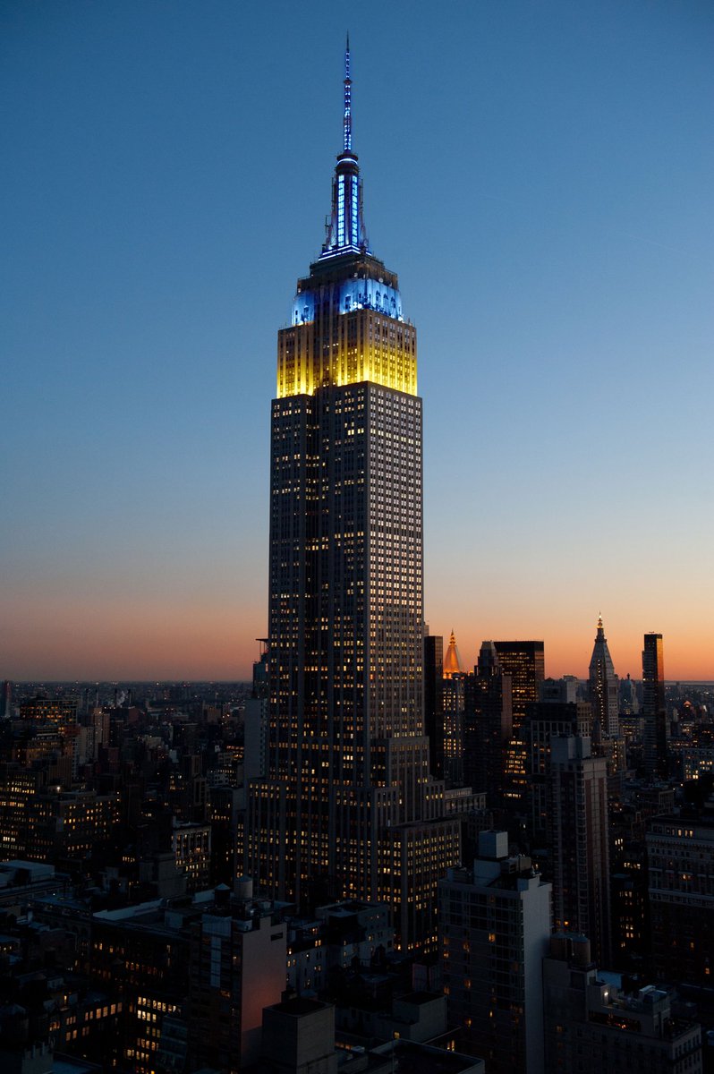 Tonight, the Empire State Building will shine its tower lights in the colors of the Ukrainian flag.