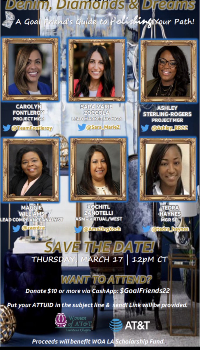 AshleySterlingRogers (@ashleys_brcc) on Twitter photo đŁ Save the Date!! The #GoalFriends are gathering again for Womenâs History Month! This yearâs theme is Denim, Diamonds & Dreams - A Goal Friendâs Guide to Polishing Your Path! đ We have so much in store for you! Secure your spot today! Tap to view! ⨠#LifeAtATT <a href="/TeamFontleroy/">Carolyn Fontleroy</a> đŁ Save the Date!! The #GoalFriends are gathering again for Womenâs History Month! This yearâs theme is Denim, Diamonds & Dreams - A Goal Friendâs Guide to Polishing Your Path! đ We have so much in store for you! Secure your spot today! Tap to view! ⨠#LifeAtATT <a href="/TeamFontleroy/">Carolyn Fontleroy</a>