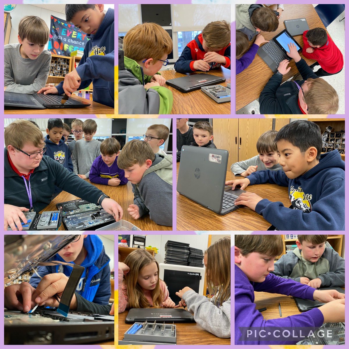 wkingbg's tweet photo. These young engineers 🤓 learn how to do basic Chromebook repairs 🔧 from @bgoadky at today’s @PotterGrayPride school-wide enrichment. Look out @DrewWFulkerson 👀- they’re headed to the @BGHSPurplesNews HelpDesk in a few years! #bgisdbrightspot https://t.co/sBdIcGT5Ya