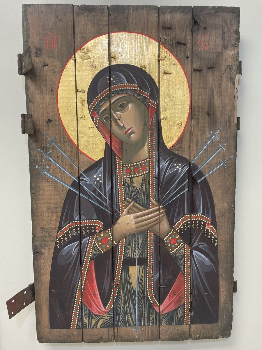 the_SCHMIRUS's tweet photo. A painting I own by Ukrainian artist Oleksandr Klymenko. This was from “buy an icon-save a life” project, which donated proceeds to medics on the front lines in eastern Ukraine. This was back in 2019. I hope this shit is over ASAP thoughts and love toward the east… https://t.co/xLg2pCOwLC