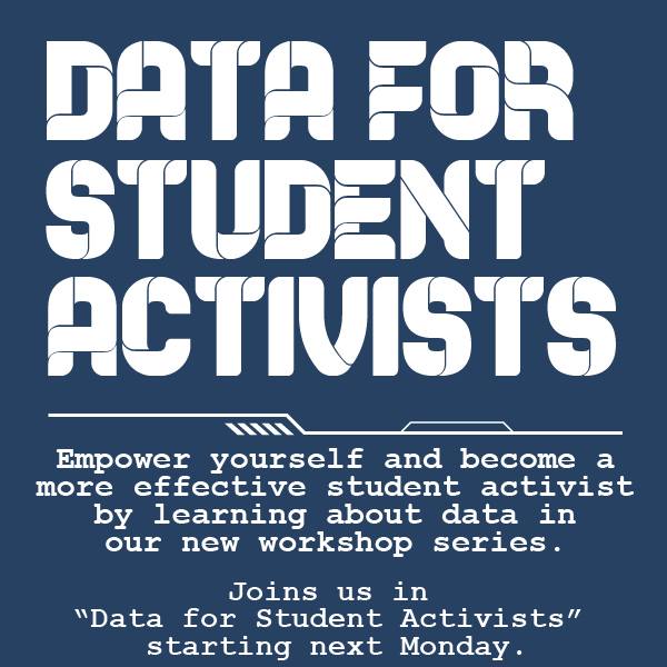 cpplibrary's tweet image. Empower yourself and become a more effective student activist by learning about data in our new workshop series. Joins us in “Data for Student Activists” starting next Monday. More information here: bit.ly/3HrfSoW
#CPP #CPPLibrary #StudentActivism #Activism