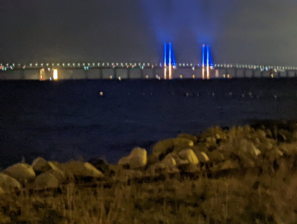 PalLindstrom's tweet photo. @GabiBjornstrand @SVTHolmberg Öresundsbron lyser i kväll för Ukraina. Deras färger är våra färger blått och gult. Mina tankar går till alla Ukrainare. https://t.co/foIqp0fWsj