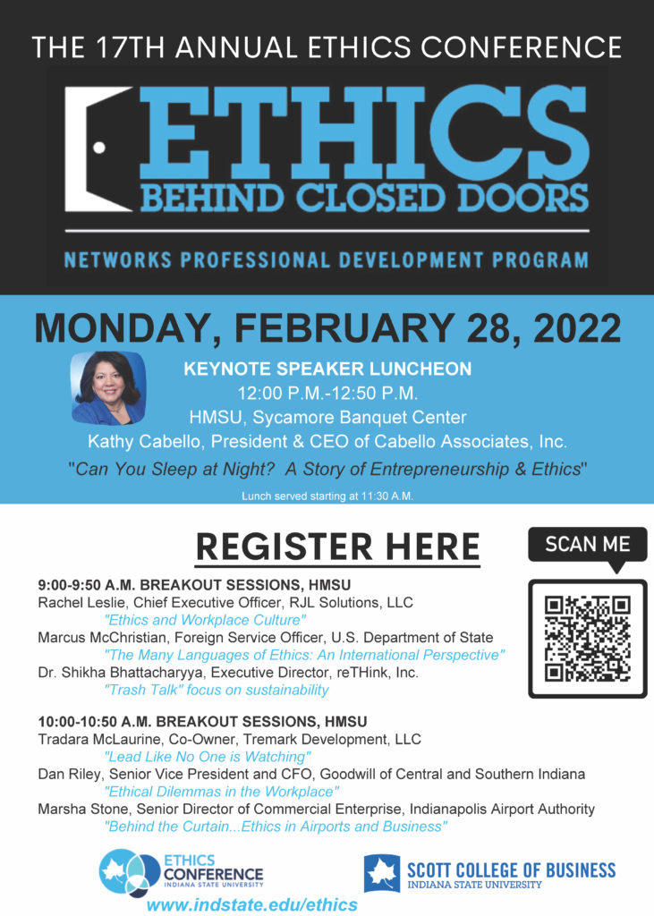 The Ethics Conference is here on Monday! 

We have so many people to thank, our speakers and sponsors and the work done by the Junior Class of the Networks Professional Development Program.

indstate.edu/business/ethics 

#indstateethics #StudentSuccess