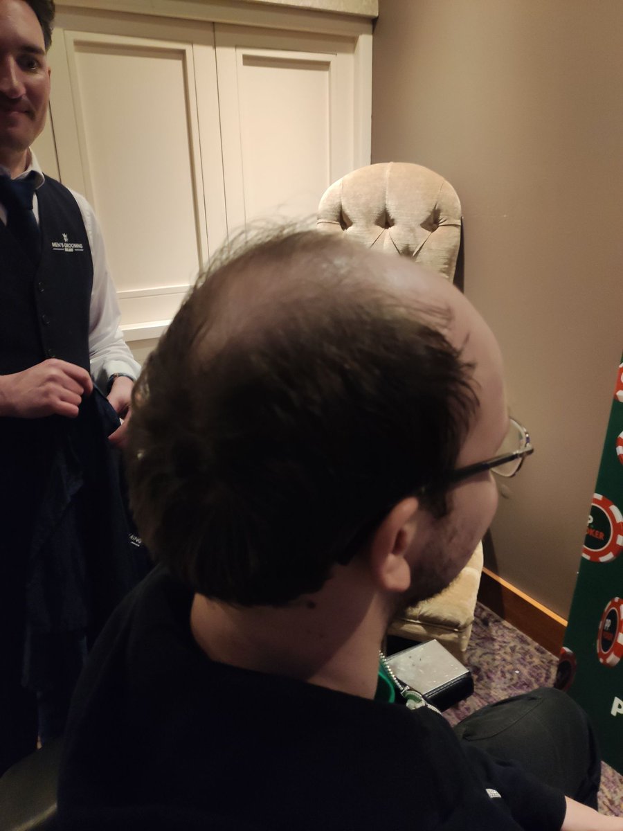 SirTom1248's tweet photo. At the @paddypowerpoker IPT in Limerick and they had a free barber! Decided to take the plunge and sort my hair out! Question is, better or worse? https://t.co/FC4OcHoeML