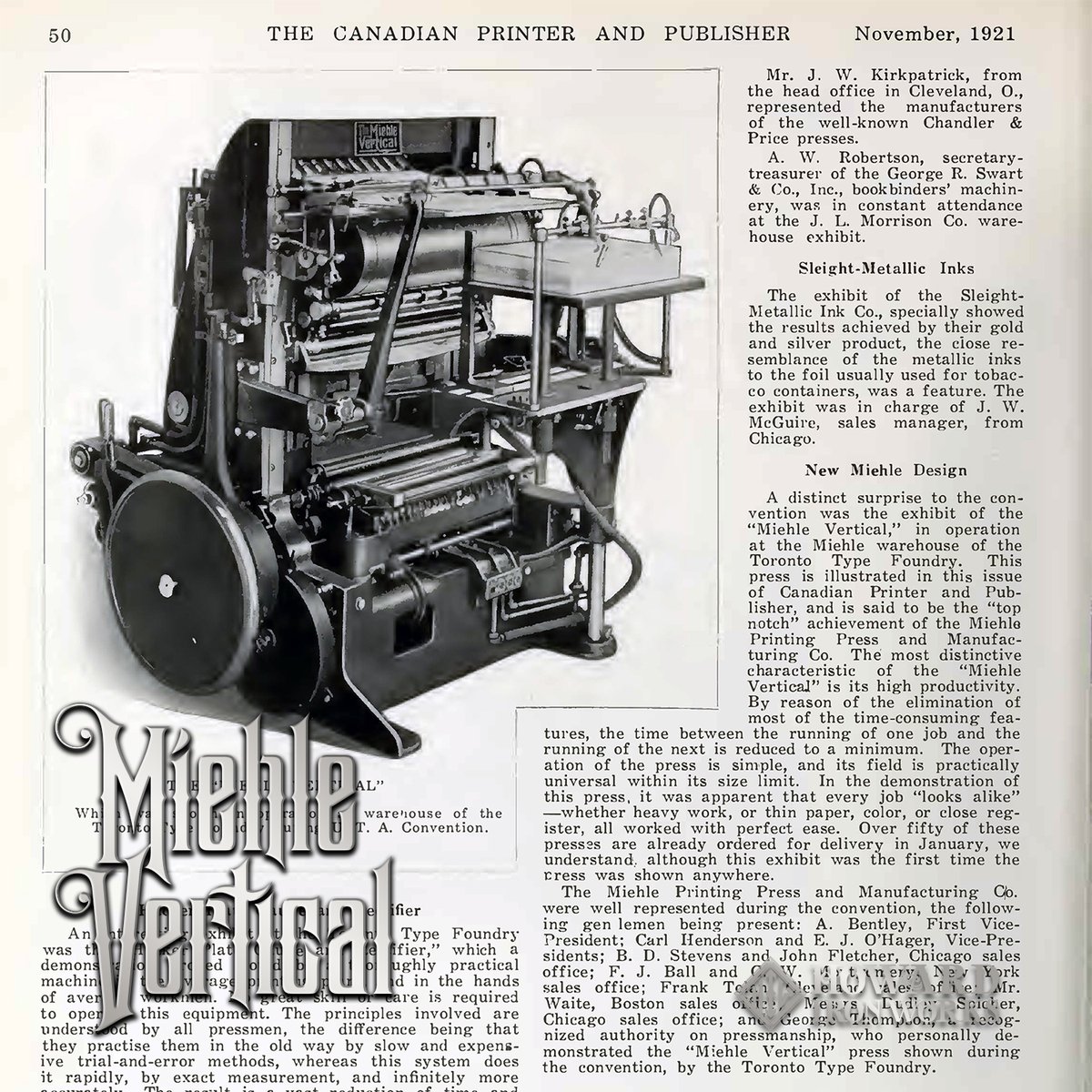 HowardIronWorks's tweet photo. Debuted in #Toronto in 1921, #MiehleVertical has its place in #printinghistory. It was met with some skepticism by pressmen because of its radical departure from the conventional flat-bed cylinder presses used previously. The new #Miehle soon won over the press operators. https://t.co/S0OFZwo3XT