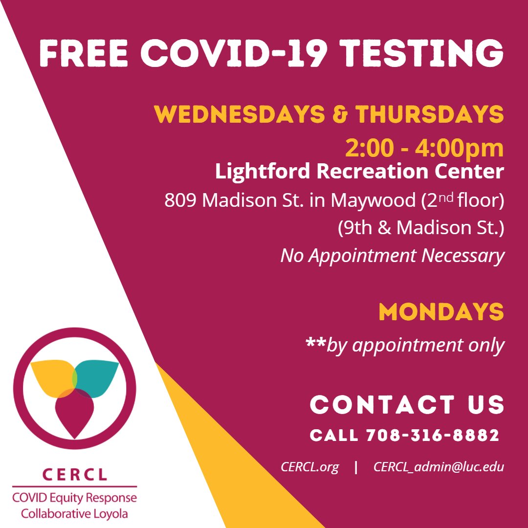 CERCLoyola's tweet photo. ✅ Need a FREE COVID-19 PCR test? Testing is still important and recommended even if you're vaccinated.
✅ @CERCLoyola will be providing FREE testing services on Wed (March 2nd) & Thurs (March 3rd) at the #LightfordRecreationCenter from 2-4PM.
#gettestedtoknowyourstatus #CERCL https://t.co/T0q0DfK8uH