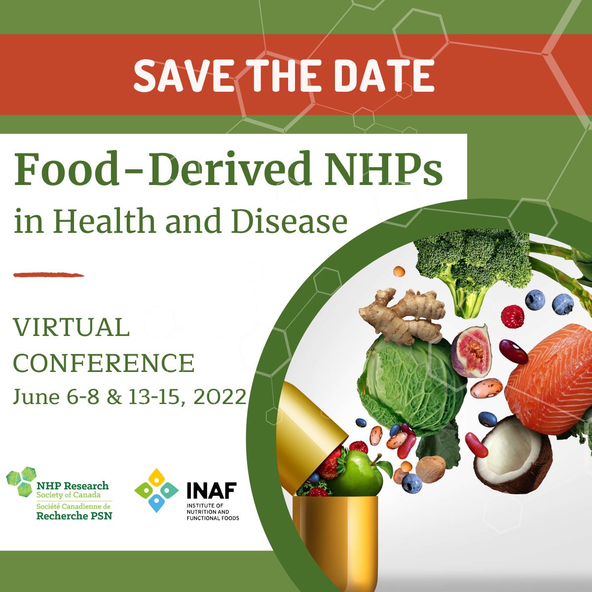 NHPRS's tweet photo. SAVE THE DATE!
Food-Derived Natural Health Products in Health and Disease
June 6-8 & 13-15, 2022
The NHPRS is proud to partner with the Institute of Nutrition and Functional Foods (INAF) to host this virtual conference!
Sign up for our newsletter:
https://t.co/NOAj3GXqzJ
#NHPRS https://t.co/JqsRpQ9ALk