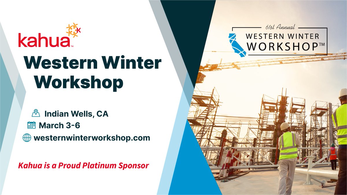 KahuaInc's tweet photo. Kahua is a Proud Platinum Sponsor of the Western Winter Workshop. Connect with our team to learn about how you can effectively manage scope, schedule and budget for every construction project with Kahua. #westernwinterworkshop #capitalprojectdelivery #enablinginnovation https://t.co/BhzBsuJONU