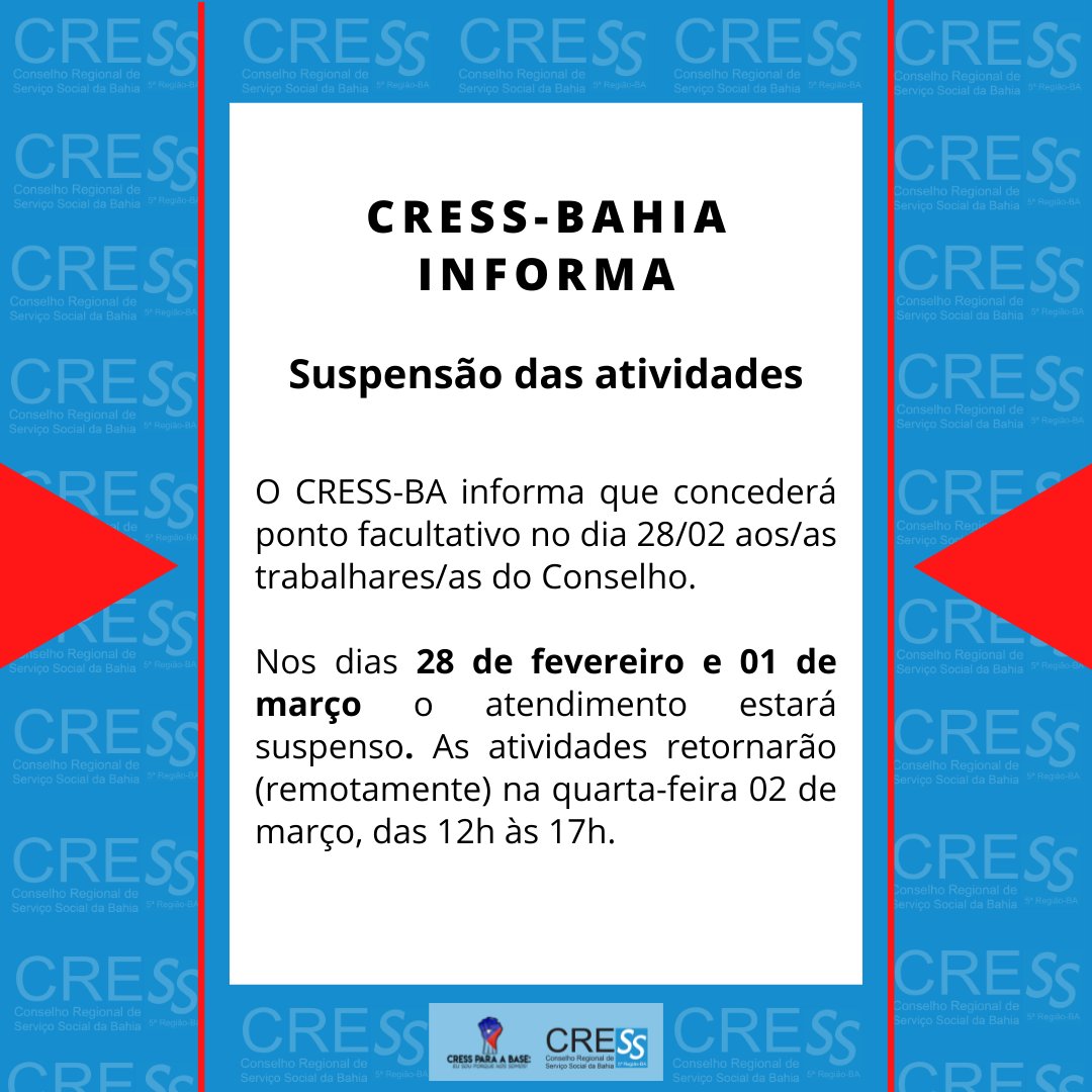 Cress Bahia 5ª Região (@cress_ba) / X