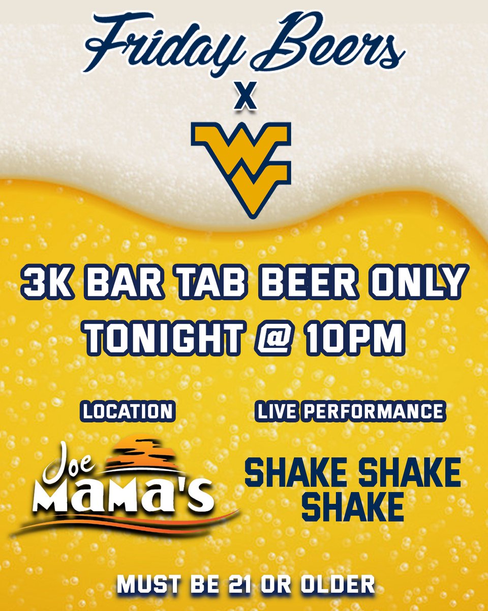 JoeMamasMotown's tweet image. WVU you really surprise us sometimes. You won a $3k bartab paid for by @Friday_Beers. Tab starts at 10pm. Good for beer only. Record is 42 minutes. LFG. @Shake3xMusic is on stage. Get in early to avoid the cold.