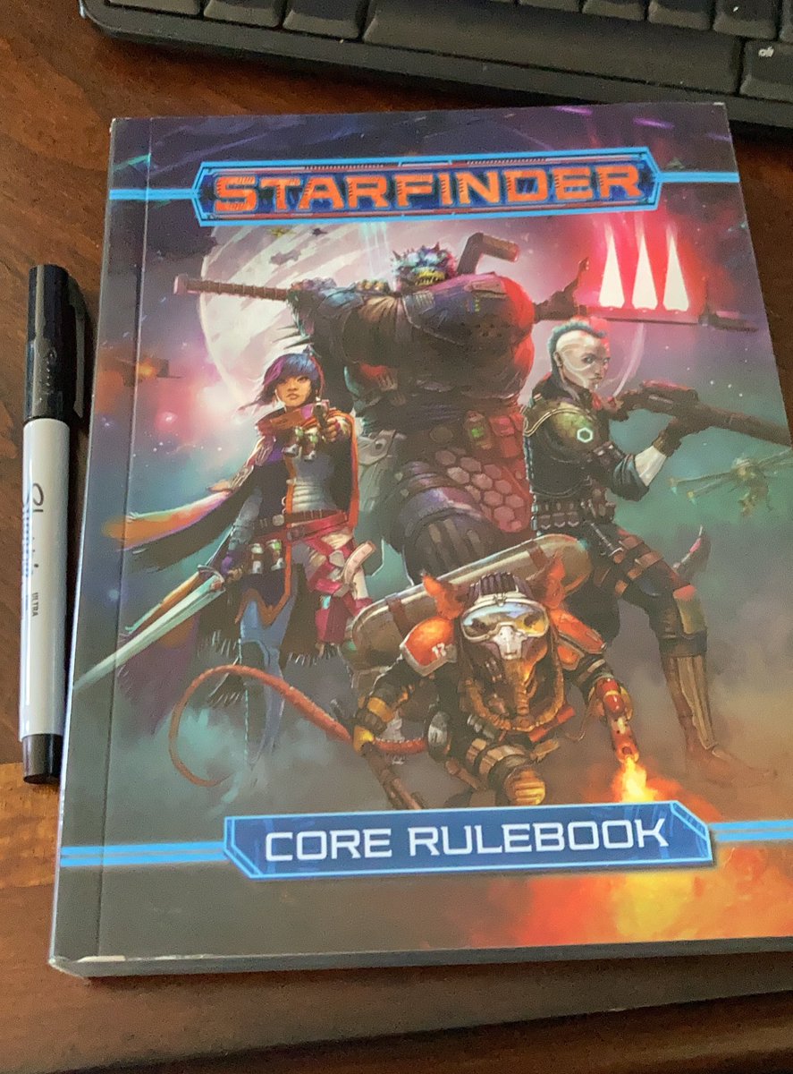 GeekFriend's tweet photo. Just want to show everyone how cute my #starfinder pocket edition core rule book is 😂 #itssotiny #ttrpg #ineedstarfinderfriends https://t.co/Y5Oc6BVRV8
