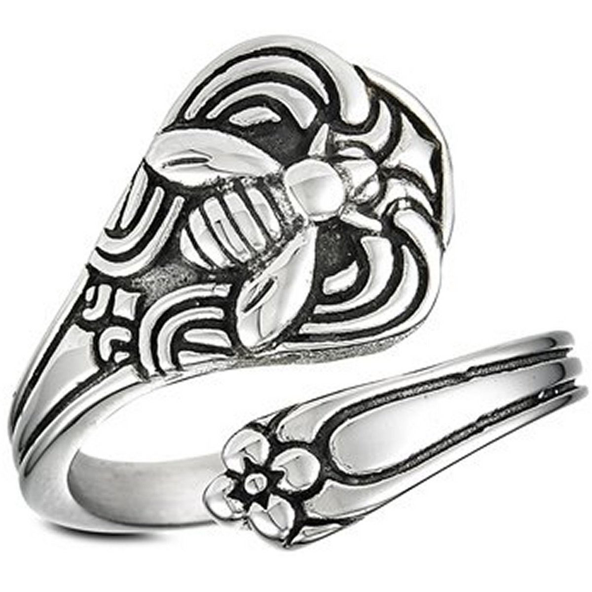 Back in stock! Bee Spoon Ring Silver Stainless Steel Garden Insect Boho Band. Order this bee spoon ring on our website: fantasyforgejewelry.com/a/s/products/b…

#spoonring #bee #bohostyle #bohemianstyle #womensfashion #FantasyForgeJewelry