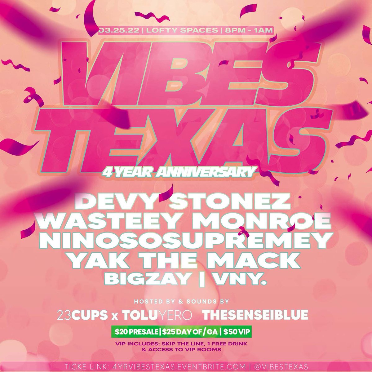 RomiiRae's tweet photo. I created @VibesTexas 4 years ago yesterday!! We’re celebrating next month on the 25th ✨🍾 

My favs are hosting 🥳

Bringing the homie from Houston out to DDD @lilzay_____. 

Just the beginning of more unity 🥳

&amp; this lineup 🤯😮‍💨🔥 

🎟: https://t.co/BFVN04glcM https://t.co/GGEuc50DdS