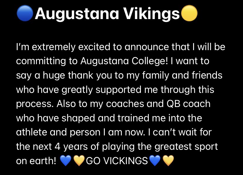 100% Committed <a href="/AugieILfootball/">Augustana Football</a> <a href="/McHenryFootball/">McHenry Football</a> <a href="/Coach19Bell/">Stephen Bell</a> @qbfarm