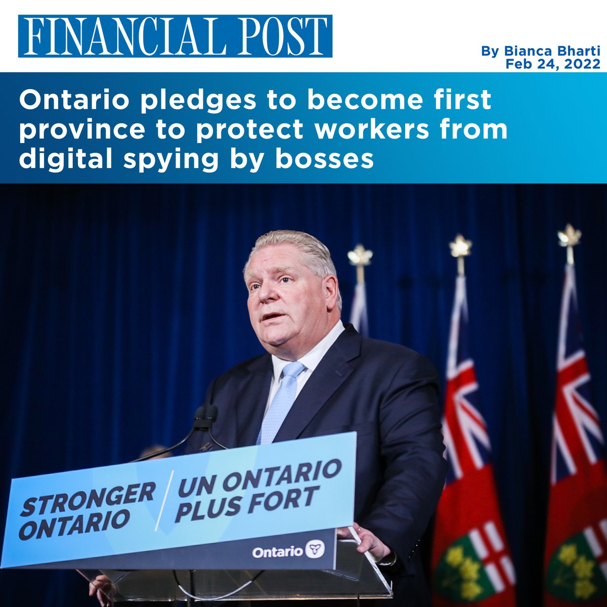 fordnation's tweet photo. Ontario will be first province in Canada to protect workers’ digital privacy.

We’re going to give employees a legal right to know if their company is monitoring their electronic devices.

Read more: https://t.co/5zZ43CySY7 https://t.co/lHw2Fpkdq8