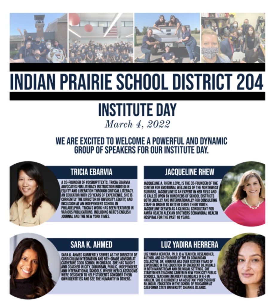 JessicaWalshEdu's tweet photo. Can I just say that our District’s Institute Day lineup is 🔥? @triciaebarvia @SaraKAhmed @Dra_LuzYadira #jacquelinerhew https://t.co/9lagF5bEVJ