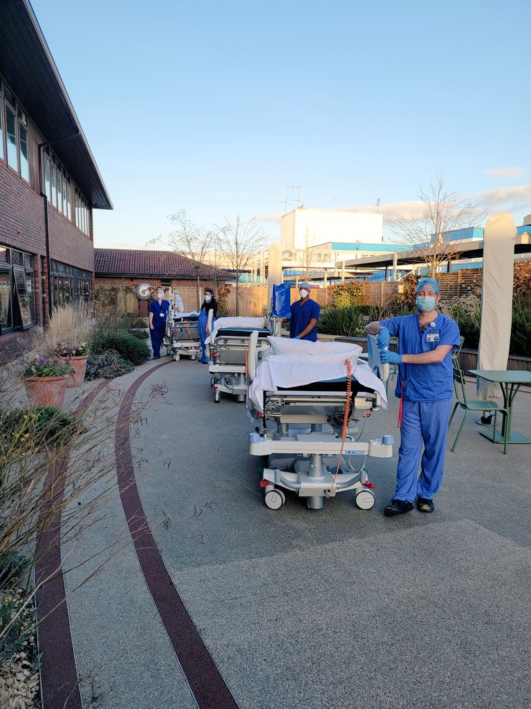 SarahShipley4's tweet photo. It was a #rehablegend day today. Our smaller ICU we managed to all get outside for outdoor therapy with the sun shining! So many smiles all round! It was a happy Friday. (Photo taken with consent from all individuals). @BHTCriticalCare @HGadsbyICU @MarkCreeber well done team! https://t.co/tA3CqQiTTo