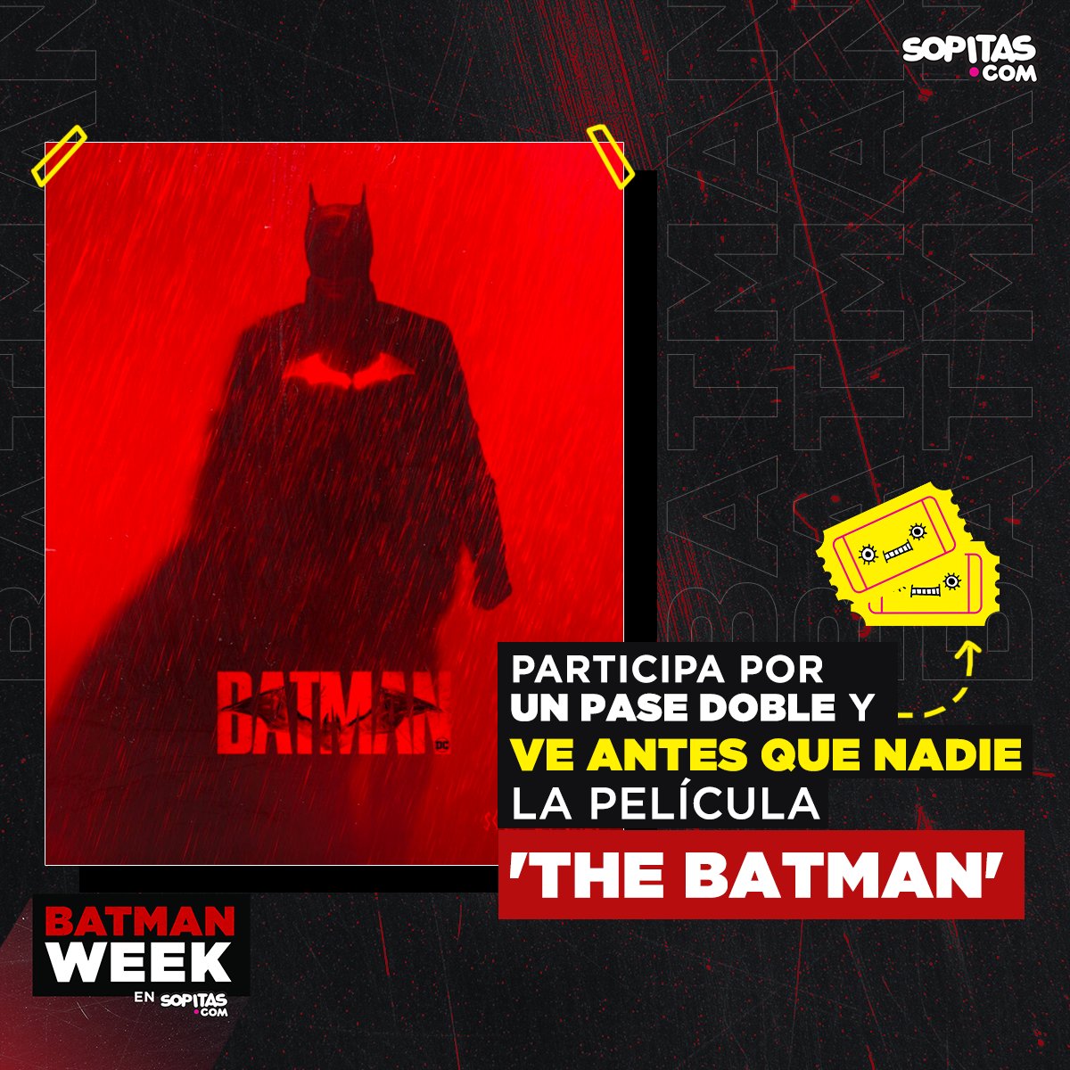 sopitasfm's tweet image. Ya se armó 🦇  Pueden caerle al estreno de 'The Batman' antes que nadie... Lo único que deben es seguir la dinámica que les traemos por acá para llevarse un pase doble y ¡LISTO! 👊🏼
#BatmanWeek #TheBatman #TheBatmanXSopitas

bit.ly/3pkDdl7