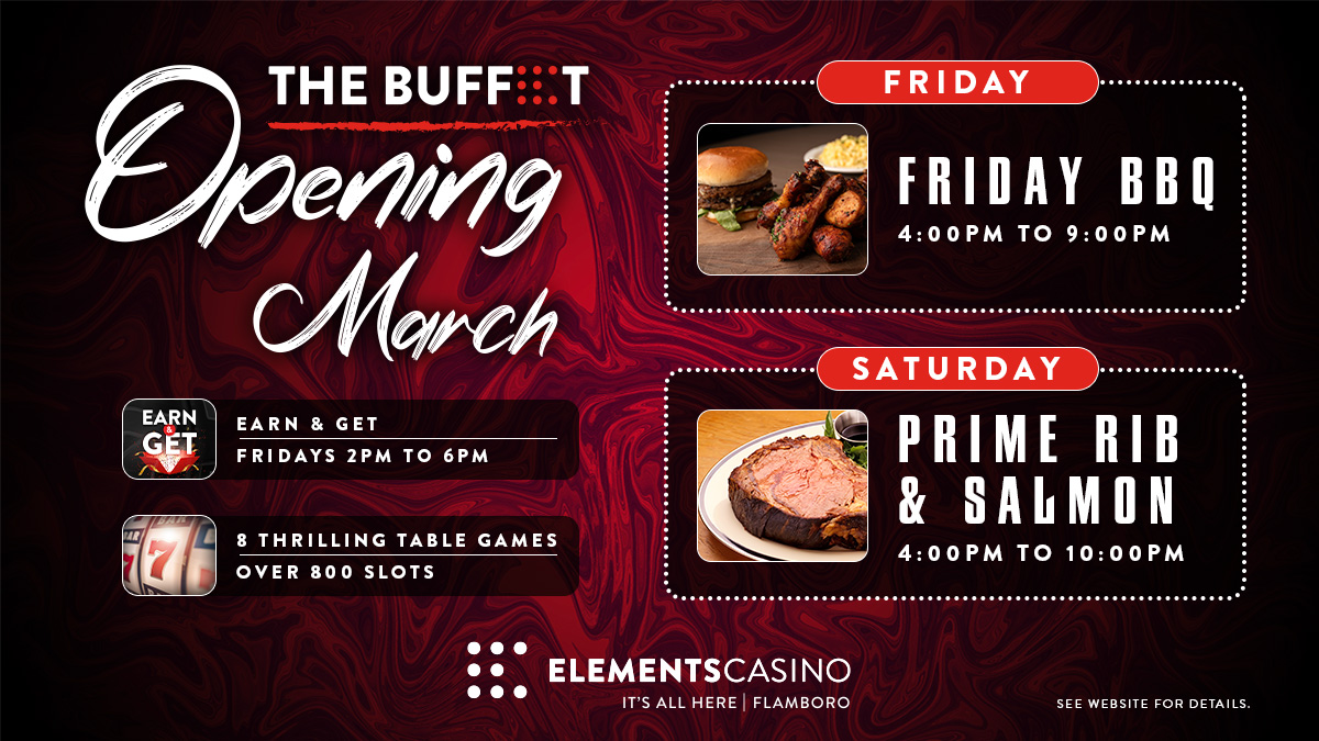 ElementsFlam's tweet photo. We have some very exciting news! 😁
Elements Casino Flamboro will be re-opening The Buffet! 🍗🍔🍴

Starting next Friday March 4th 2022 at 4pm!

See website for full updates. https://t.co/kA1JMbs5jp