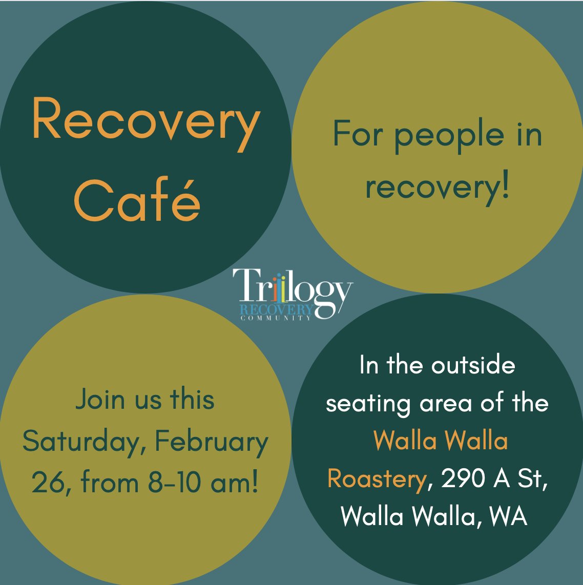 Trilogy_Works's tweet photo. There's another Recovery Cafe at the @wallawallaR tomorrow from 8-10am! We would love to see you there! https://t.co/rTqdVYSM4J