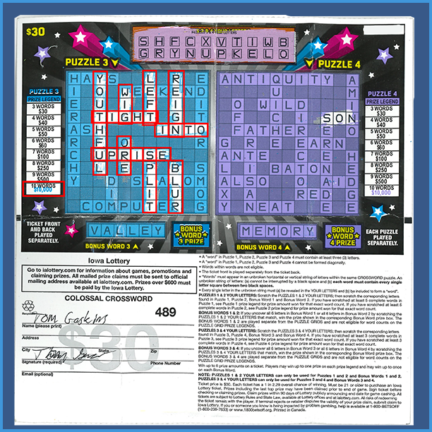 ialottery's tweet photo. Thomas Gaskins of #IdaGrove is heading into the weekend a $10,000 winner! He bought this lucky Colossal Crossword ticket from Midtown in #StormLake. Congratulations! #WooHooForYou https://t.co/6FAvk4biRX